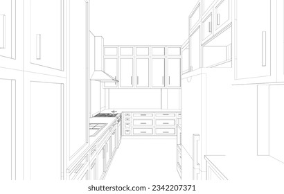 3D illustration of kitchen room