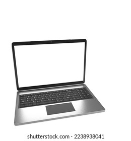 3D illustration - A laptop with a blank screen isolated on a white background.