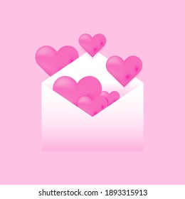 3d illustration of a letter containing a heart shaped balloon. love letter or affection envelope concept. can be used for events on Valentine's Day, Mother's Day and Father's Day. pink background.