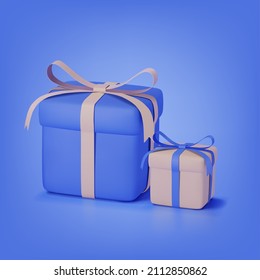 3d ilustración caja de regalo azul y marrón claro sobre fondo azul.