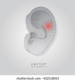 3d illustration. line graphics. ear. vector