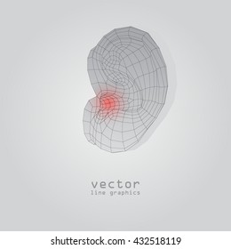 3d illustration. line graphics. ear. vector