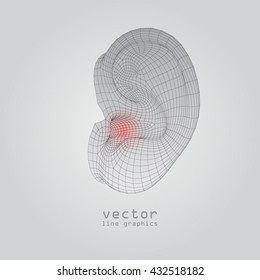 3d illustration. line graphics. ear. vector