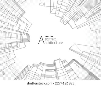 3D illustration linear drawing, architecture urban building design, architecture modern abstract background. 
