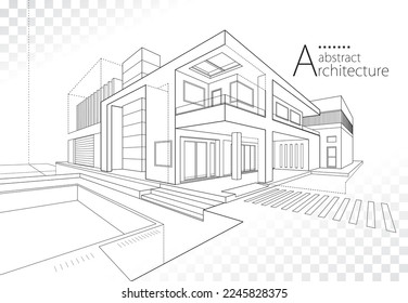 
3D illustration linear drawing. Imagination architecture building design, architecture modern house abstract background. 
