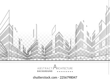 3D illustration linear drawing. Imagination architecture urban building design, architecture modern abstract background. 
