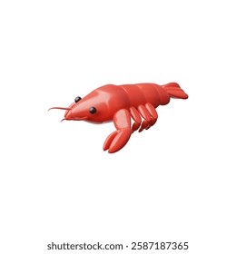 3D illustration of lobster. Delicacy. Seafood. For restaurant menu or culinary design. Sea animal. Cartoon style. Isolated background. Rendering. Vector.