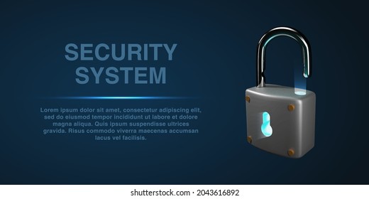 Ilustración 3D de bloqueo o seguridad, seguridad y antecedentes de privacidad.