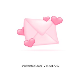 3d illustration of love letter. envelope with heart balloons. letter with love symbol. symbol or icon. minimalist 3d concept design. valentines day graphic element. vector