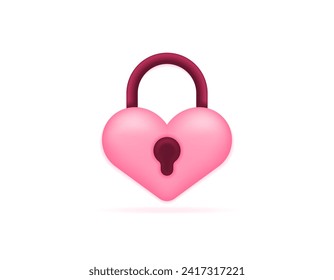 Ilustración 3d de un candado de amor o candado cardíaco. un candado en forma de corazón. símbolo o icono. diseño de concepto 3d minimalista. elemento gráfico del día de San Valentín. vector