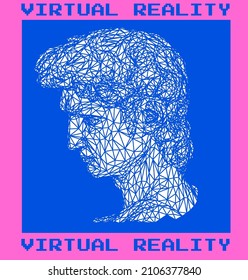 3D illustration of a low poly bust sculpture of a human head. Futuristic trendy print for t-shirt, cover or poster.