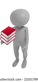 3D Illustration - 3D Man – 3D Boy with Red Books for Studies