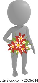 Ilustración 3D hombre con flores rojas.