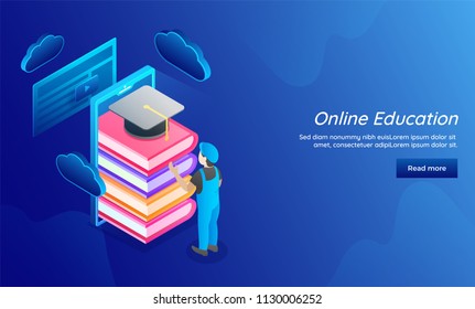 3D illustration of man storing online learning data for E-Learning or Online Education concept based hero banner design.