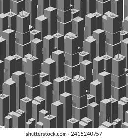 3d illustration map of the grey city on white design street town buildings modern urban houses and skyscrapers. Vector isometric of flat style for concept business background