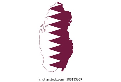 3D illustration of the map of Qatar in the colors of the national flag