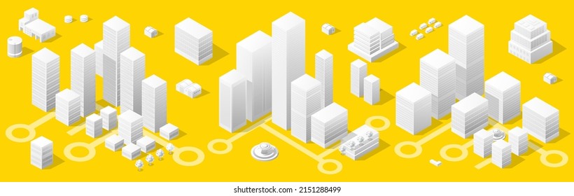 3d illustration map of the white city on white design street town buildings modern urban houses and skyscrapers. Vector isometric of flat style for concept business background.