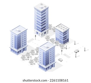 3d illustration map of the white city on white design street town buildings