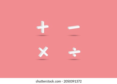 3d illustration mathematical symbols Plus, Minus, Multiplication and Division on pink background