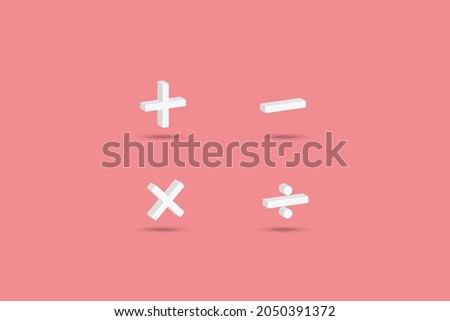 3d illustration mathematical symbols Plus, Minus, Multiplication and Division on pink background