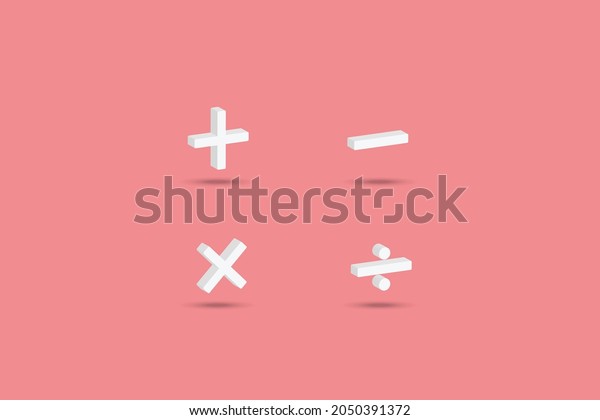 3d illustration mathematical\
symbols Plus, Minus, Multiplication and Division on pink\
background