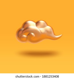 3d illustration of matt gold auspicious cloud. Asian festival element isolated on yellow background.