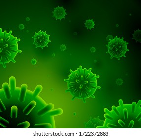 3d illustration of medical background with green coronavirus cells