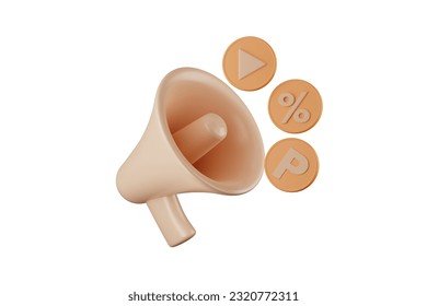 3d illustration megaphone and coins collecting points floating in the air