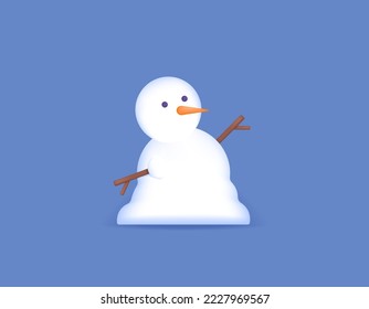 3d illustration of melting snowman. 3D vector design and realistic. Winter or Christmas graphic elements