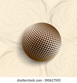 3d illustration of metal sphere and the stylized roses. Vector abstract background.
