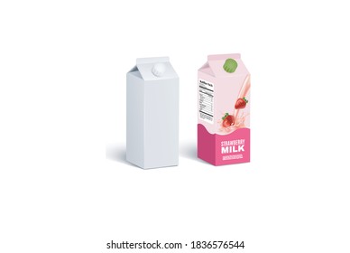3d illustration milk carton box mockup, milk strawberry packaging design and others blank
