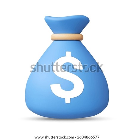 3D Illustration, Minimal, Vector Icon, Blue Money Bag, Wealth Concept, Saving Money, Income, Asset for Finance Application, Business, Investment, Ecommerce, Isolated on White Background.