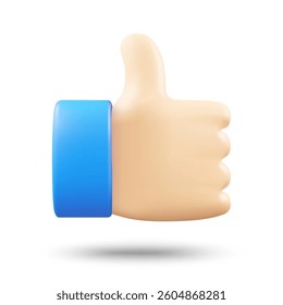 3D Illustration, Minimal, Vector Thumbs Up Icon Concept of Like, Confirmation, Support for Social Media, Review System, Positive Communication, Isolated on White Background