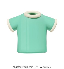 Ilustración 3D de un icono de camiseta verde menta con cuello redondo sobre fondo blanco. Traje cotidiano.