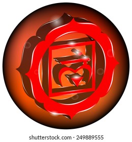 3D illustration of Muladhara chakra, vector