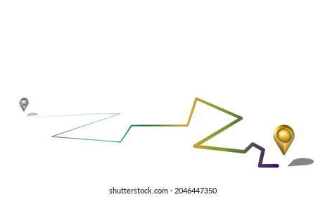 3D illustration. Navigation path with metallic pointers on white background. Map pin. Success concept.