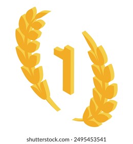 3d illustration of the number one surrounded by two golden laurels representing victory