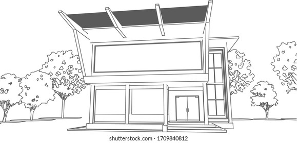 3D illustration of office building in wireframe
