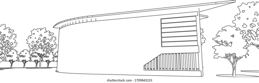 3D illustration of office building in wireframe