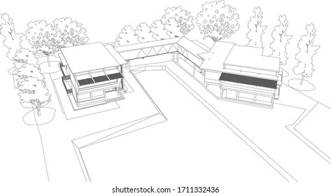 Ilustración 3D de la estructura alambrada del edificio de oficinas