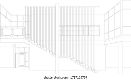 3D illustration of office building in wireframe - vector perspective