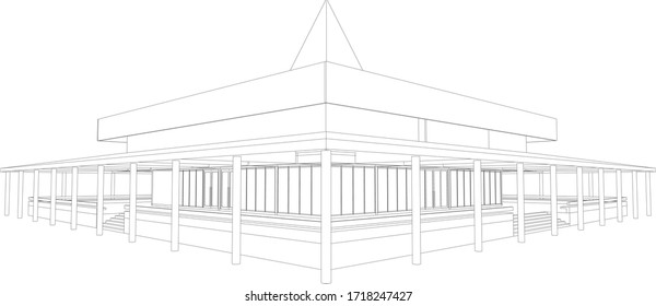 3D illustration of office building in wireframe - vector perspective