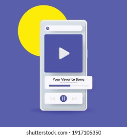 3D illustration of an online music or multimedia player on mobile smartphone vector