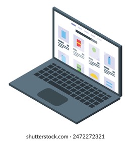 3d illustration of an open laptop displaying a colorful user interface with various icons