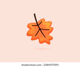 3D-Illustration von orangefarbenem Blatt. Ahornblatt. fallen oder gefallen Blätter. Symbol oder Symbol. Minimalistisches 3D-Illustrationsdesign. Grafikelement Herbst. Vektorgrafik