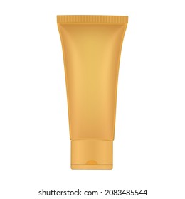 3d illustration of orange tube. Ointment. Salve. Glue tube. Cream. Vector mockup. Sunscreen bottle