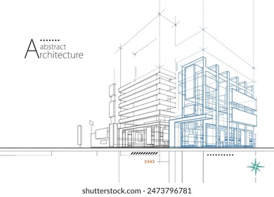 3D illustration Outline drawings of abstract modern urban buildings and architecture.