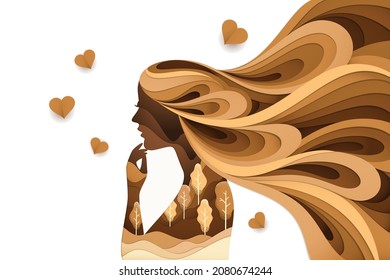 3d illustration with papercut woman face and women's day concept