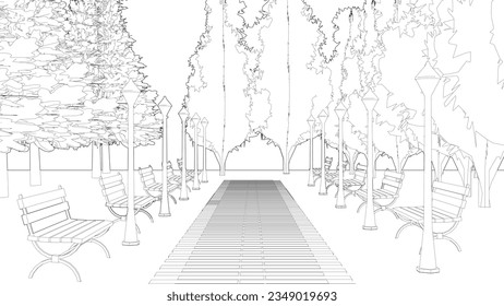 3D-Illustration von Park- und Landschaftsprojekt