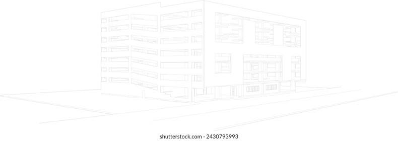 Ilustración 3D del edificio de estacionamiento